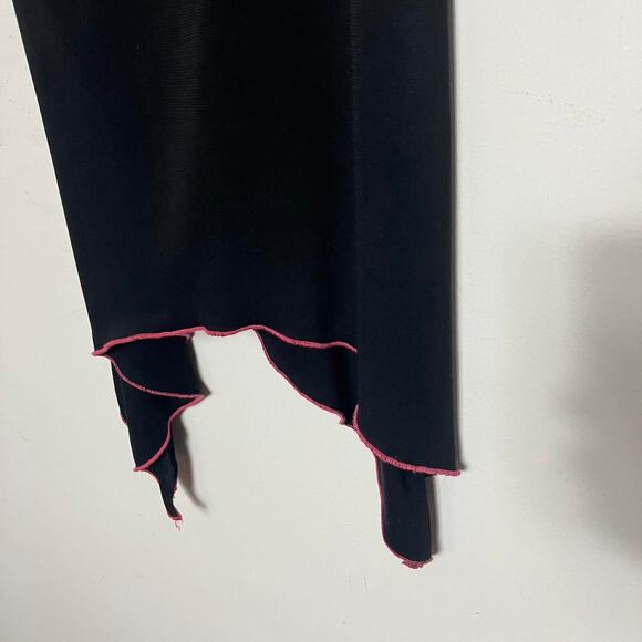 Vintage y2K Black asymmetrical handkerchief hem midi dress with pink trim medium - Picture 3 of 4